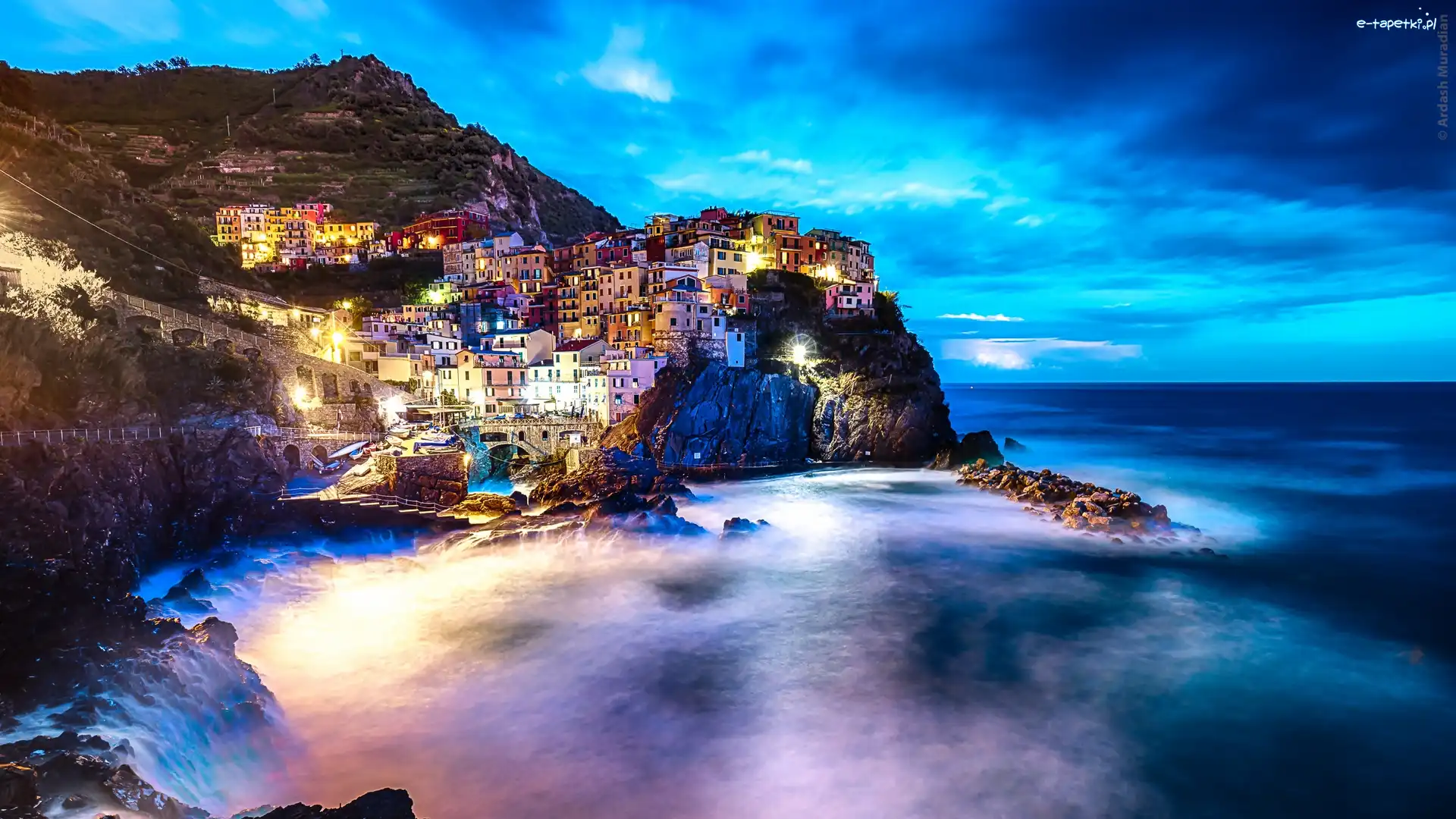 Włochy, Domy, Manarola, Wybrzeże, Skały