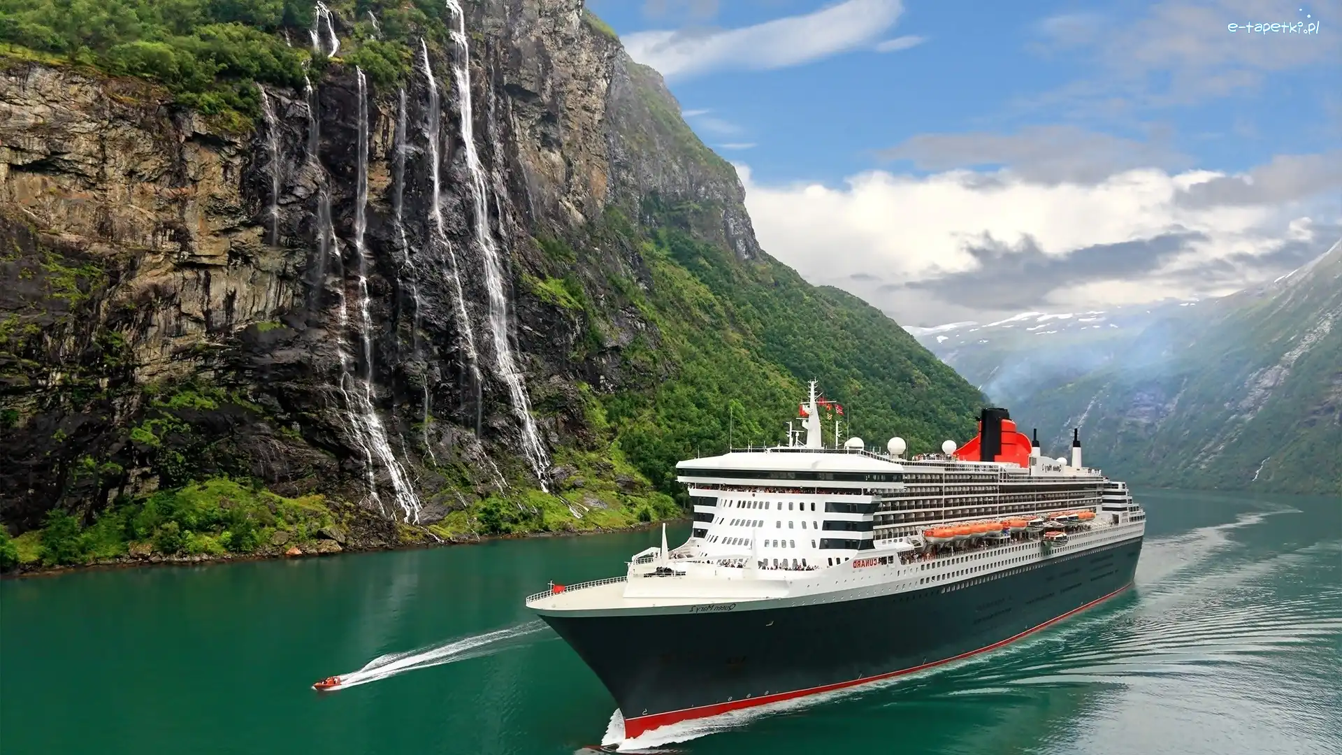 Norwegia, Statek Queen Mary 2, Fiord Sognefjord, Wodospad, Góry