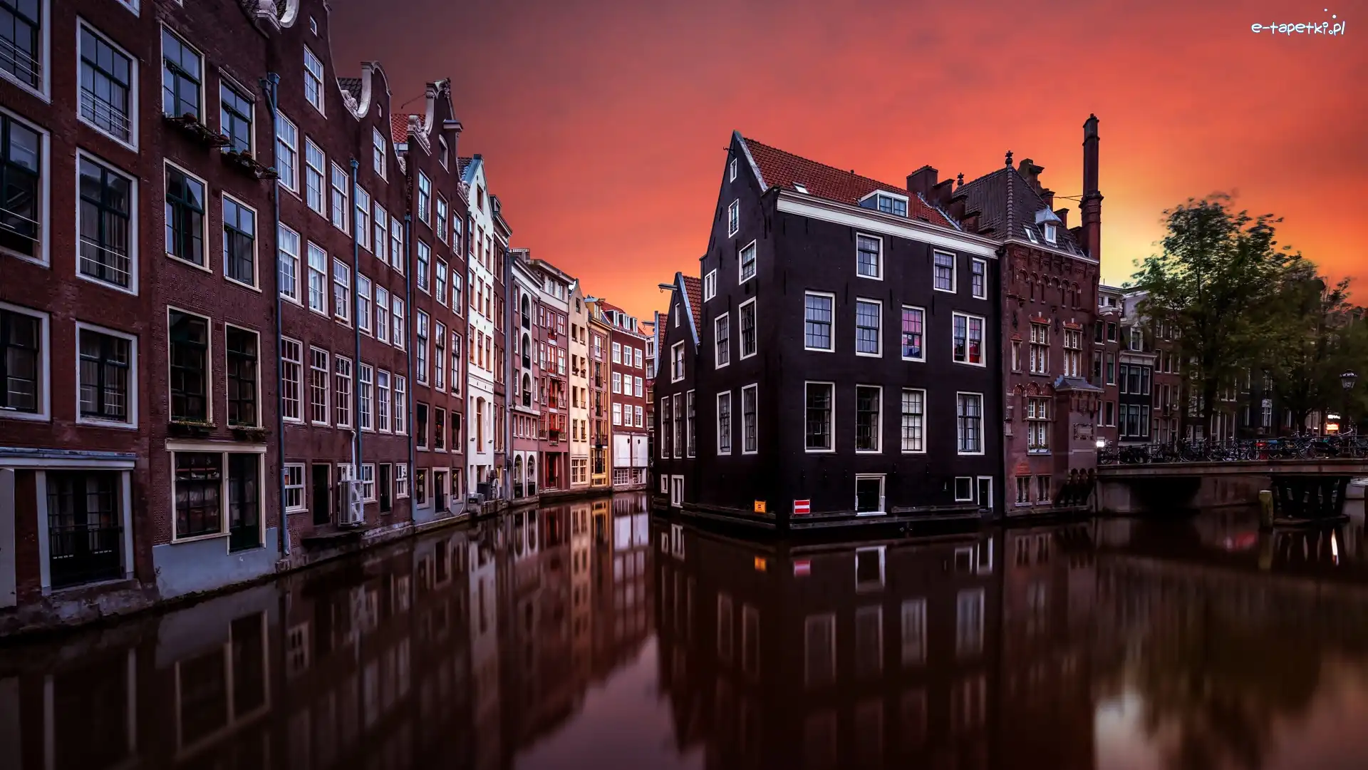 Holandia, Noc, Amsterdam, Woda, Domy