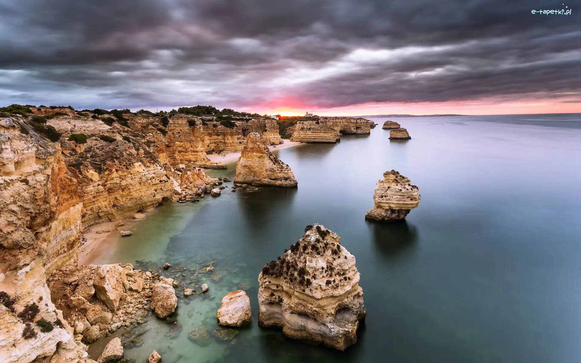 Wybrzeże Algarve, Skały, Ocean Atlantycki, Portugalia