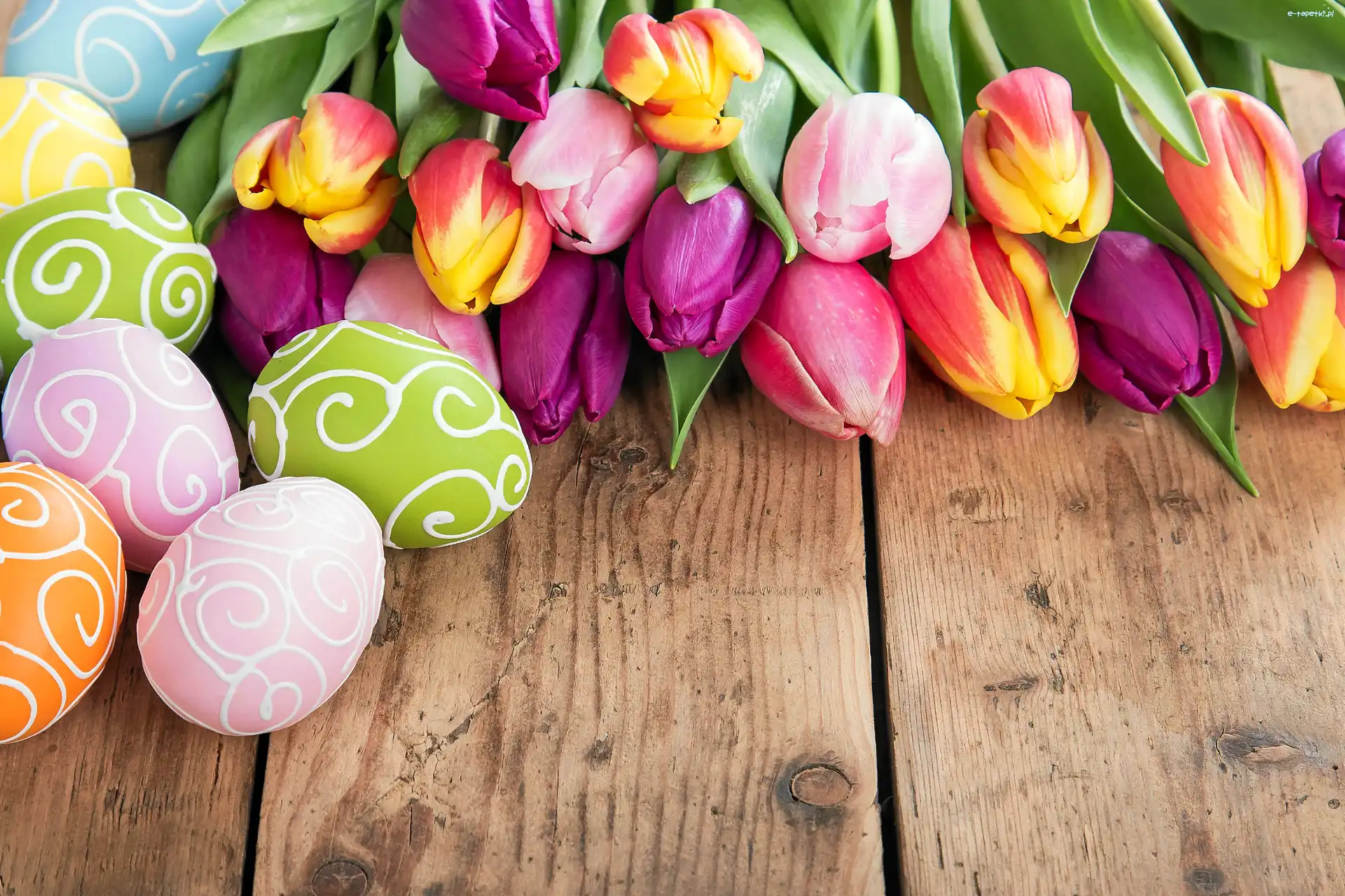 Wielkanoc, Tulipany, Pisanki, Kompozycja