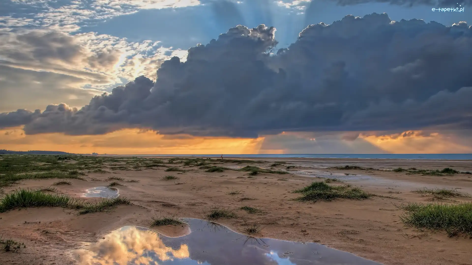Morze, Plaża, Chmury