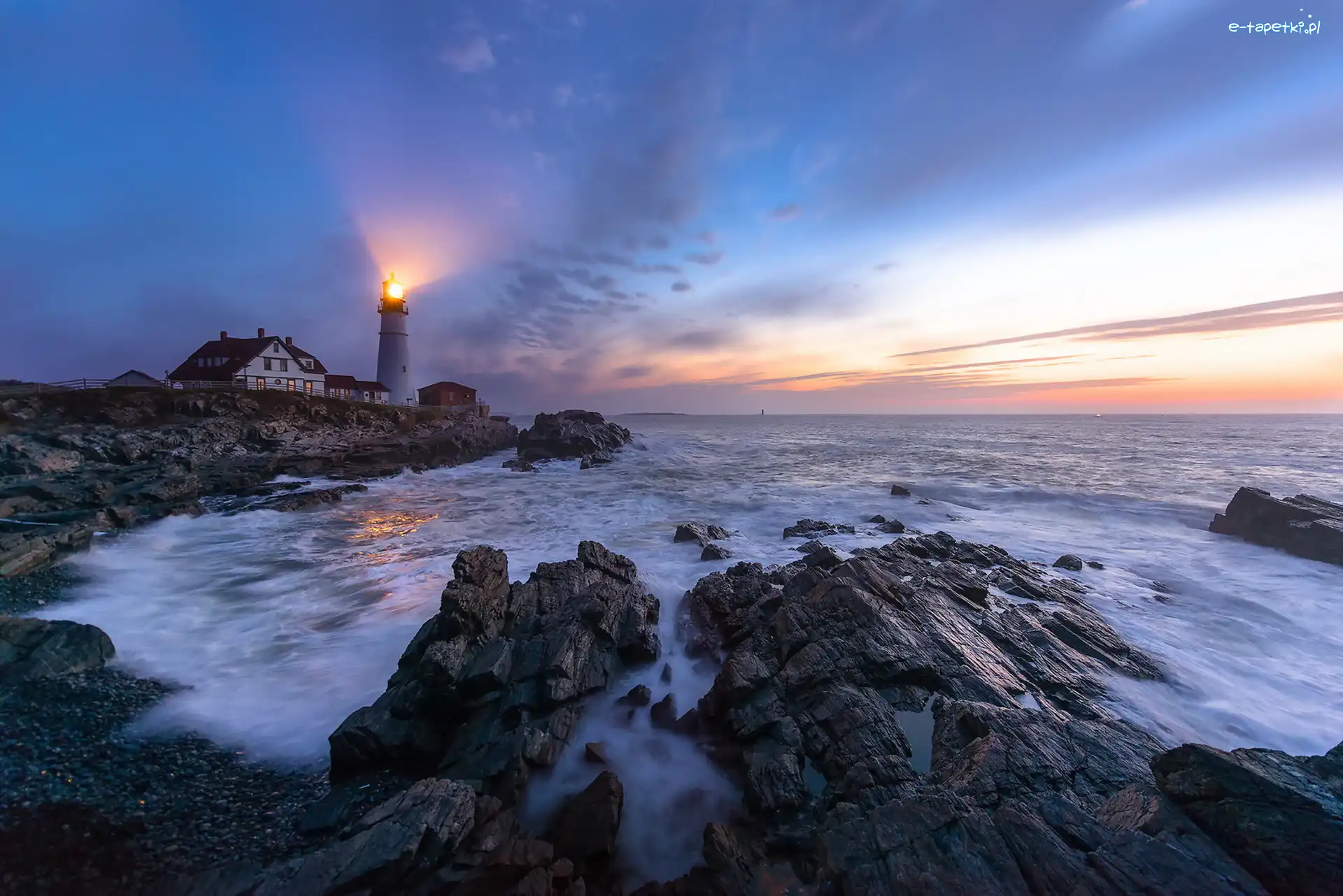 Stany Zjednoczone, Latarnia morska Portland Head Light, Stan Maine, Morze, Skały