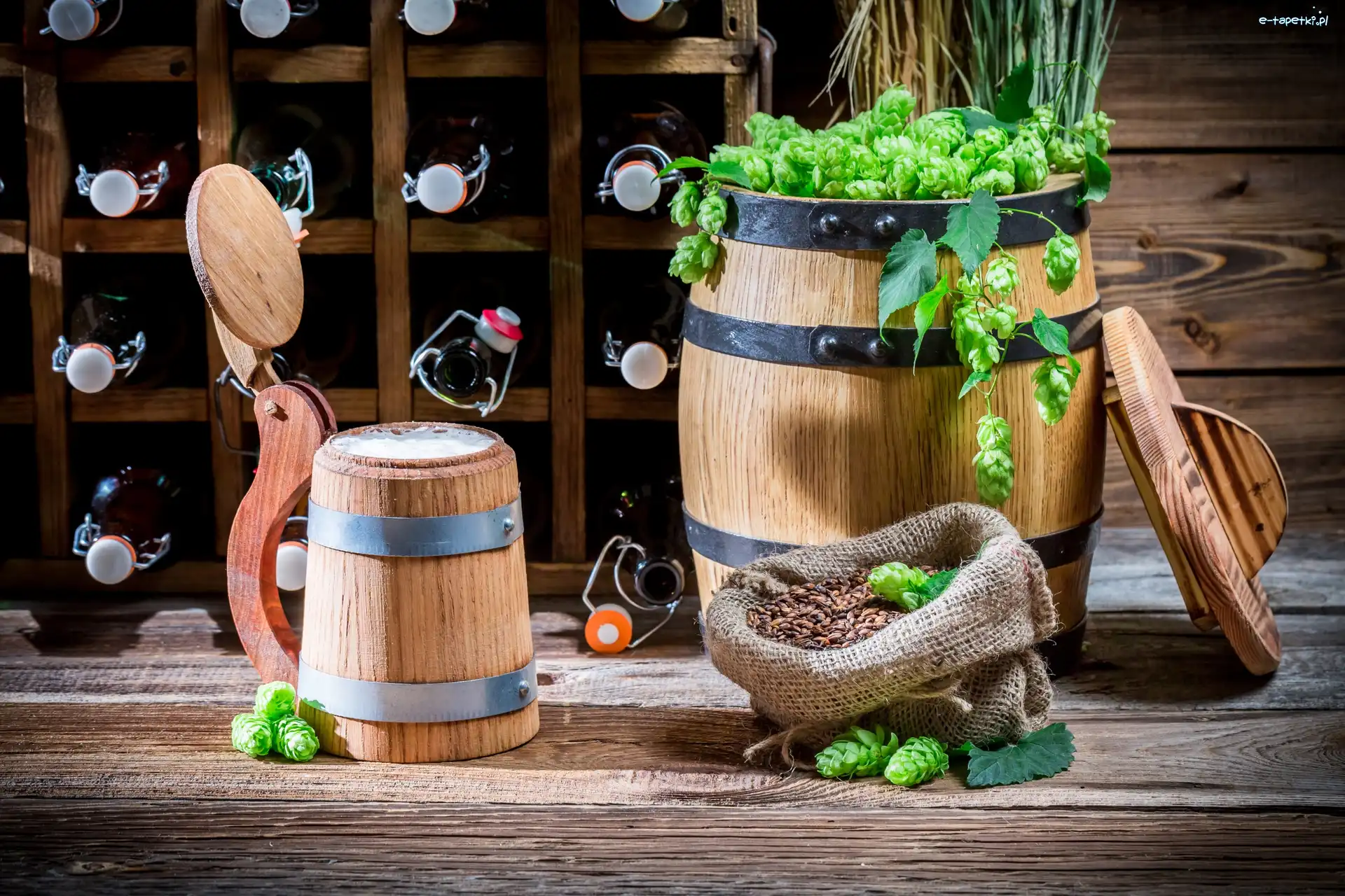 Piwo, Butelki, Kufel, Chmiel, Beczka