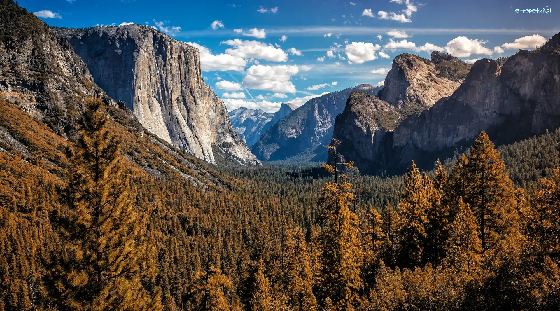Chmury, Park Narodowy Yosemite, Dolina Yosemite Valley, Stan Kalifornia, Stany Zjednoczone, Drzewa, Góry