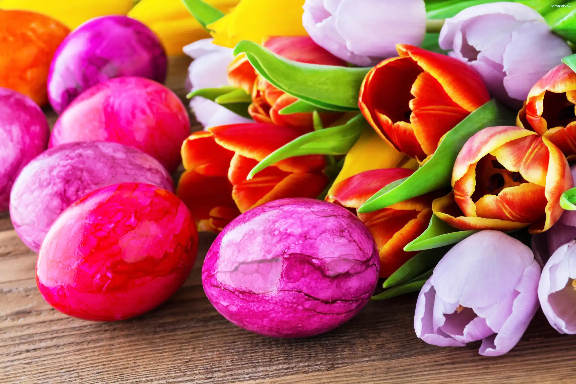 Wielkanoc, Pisanki, Tulipany, Kompozycja