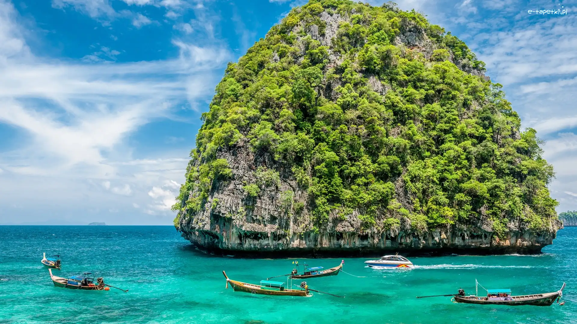 Tajlandia, Zatoka Loh Samah Bay, Wyspa Ko Phi Phi, Łódki, Morze