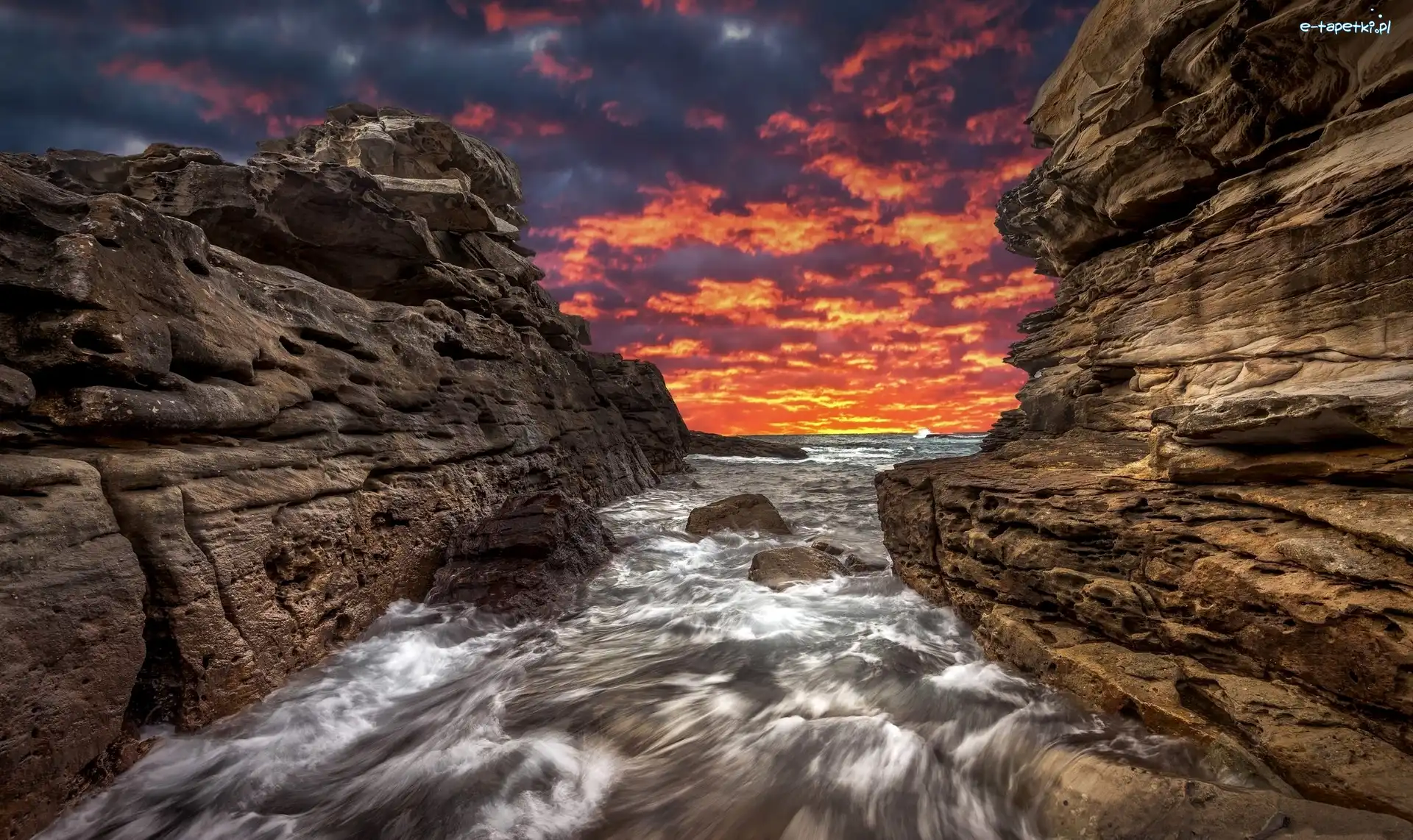 Skały, Little Bay, Ocean Spokojny, Zachód słońca, Sydney, Australia