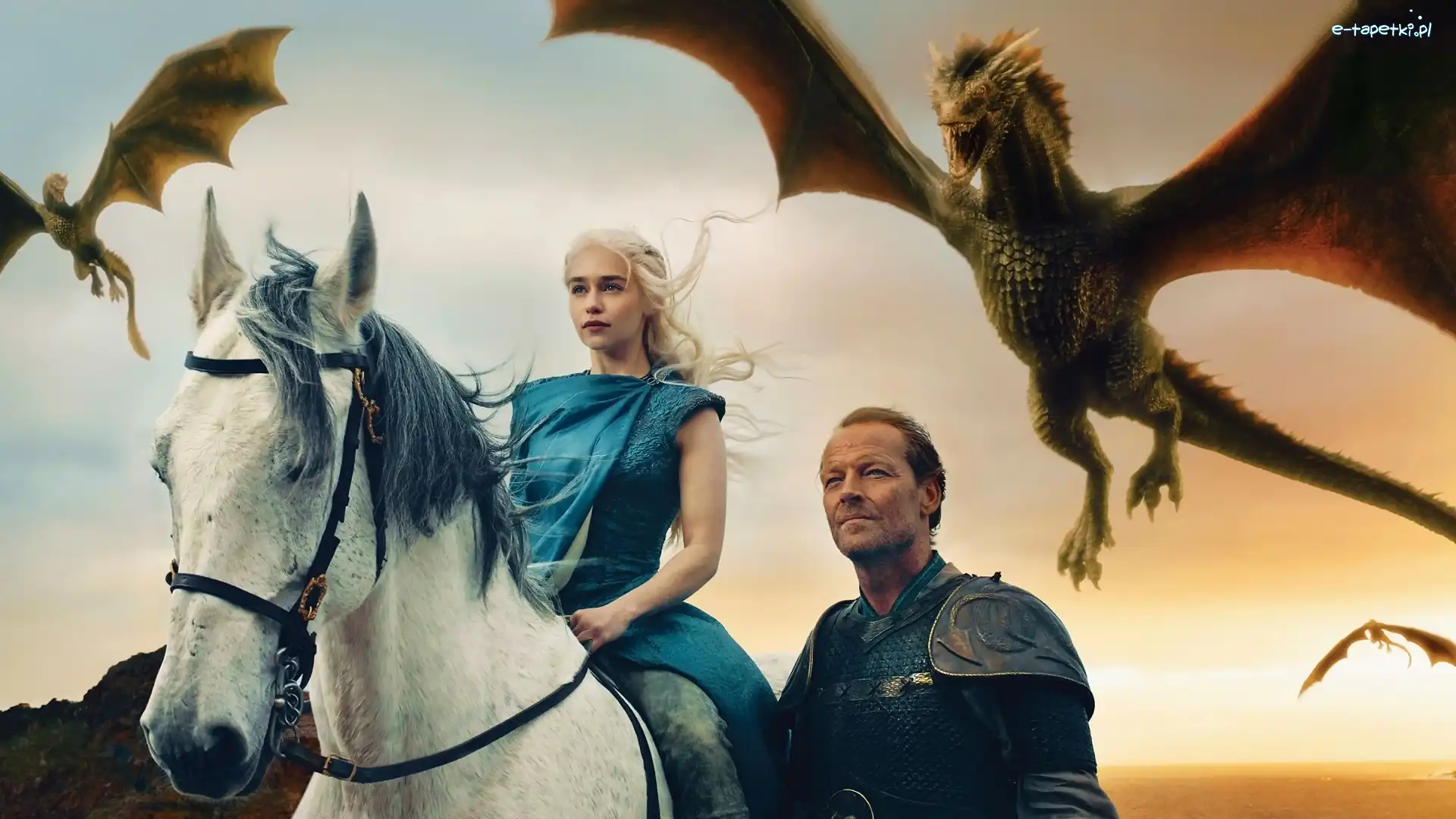 Emilia Clarke, Koń, Game of Thrones, Gra o Tron, Film, Ser Jorah Mormont, Iain Glen, Smoki, Daenerys