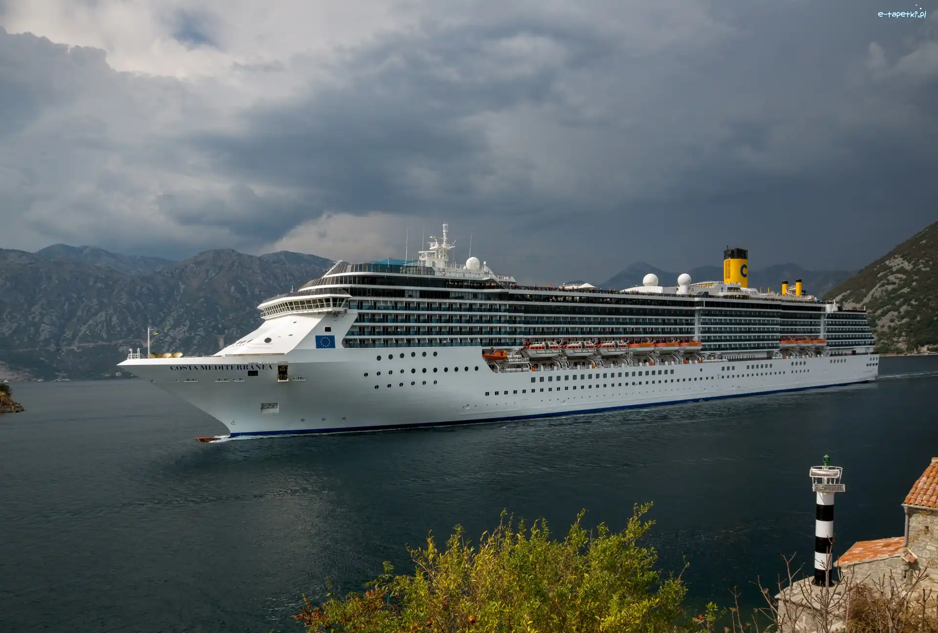 Włoski, Pasażerski, Statek, Costa Mediterranea, Wycieczkowy