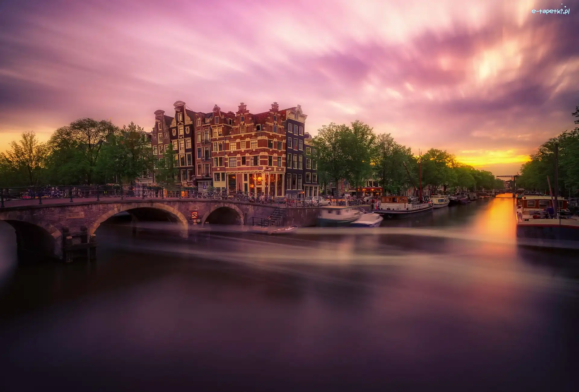 Holandia, Kanał, Amsterdam, Most, Budynki