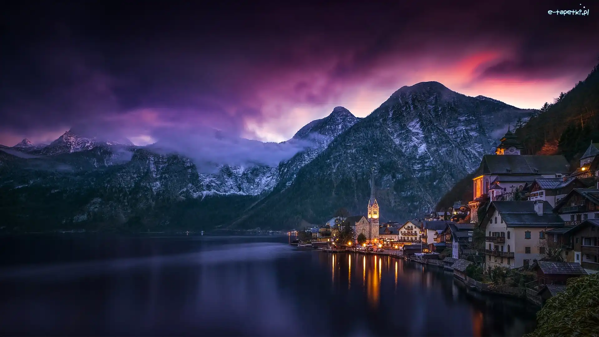 Góry, Jezioro Hallstättersee, Domy, Kościół, Hallstatt, Austria