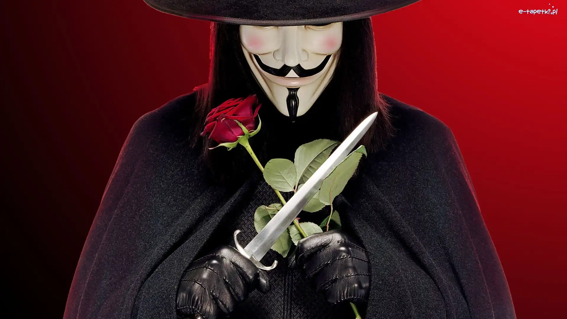 Mężczyzna, V For Vendetta, Maska, Sztylet, Róża