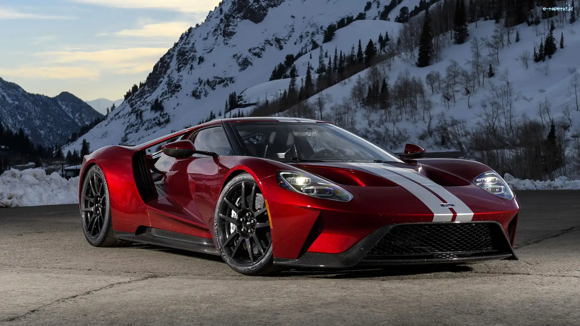 Czerwony, 2017, Ford GT, Góry, Ośnieżone