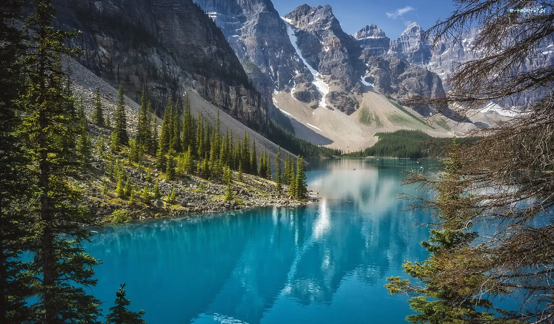 Kanada, Góry, Park Narodowy Banff, Drzewa, Jezioro Moraine