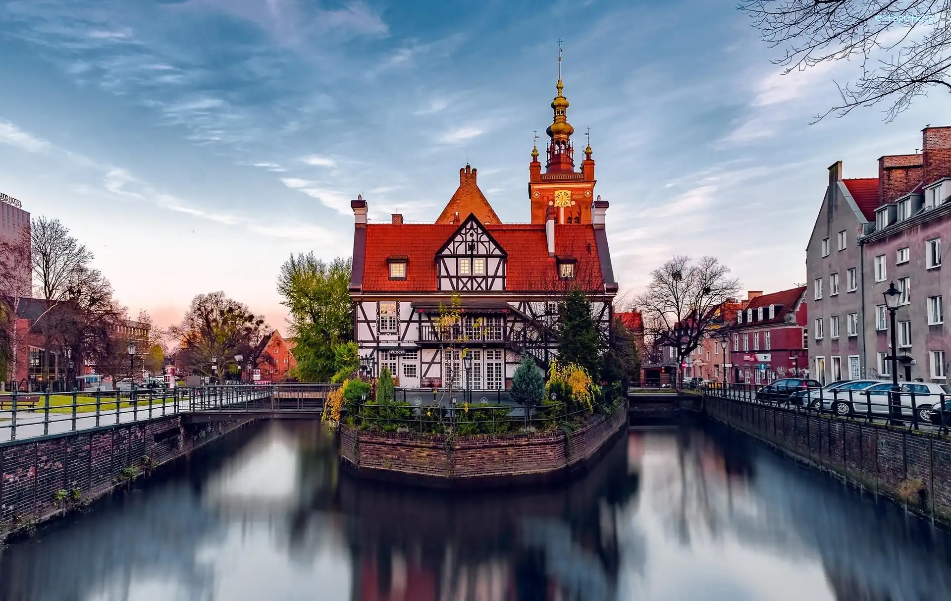 Polska, Domy, Gdańsk, Miasto, Kanał Raduni
