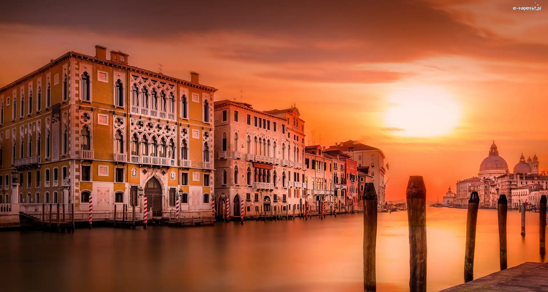 Włochy, Canal Grande, Wenecja, Wschód słońca, Domy