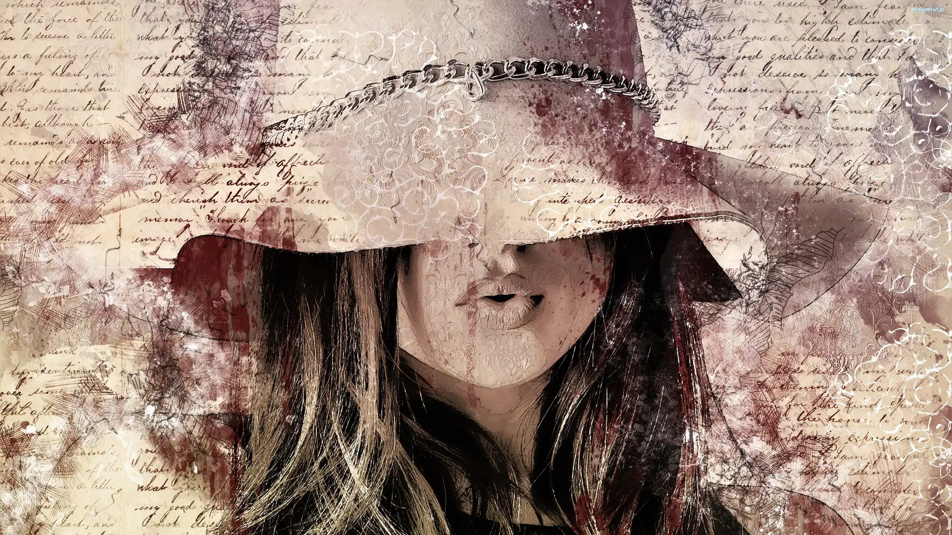 Kapelusz, Paintography, Vintage, Kobieta