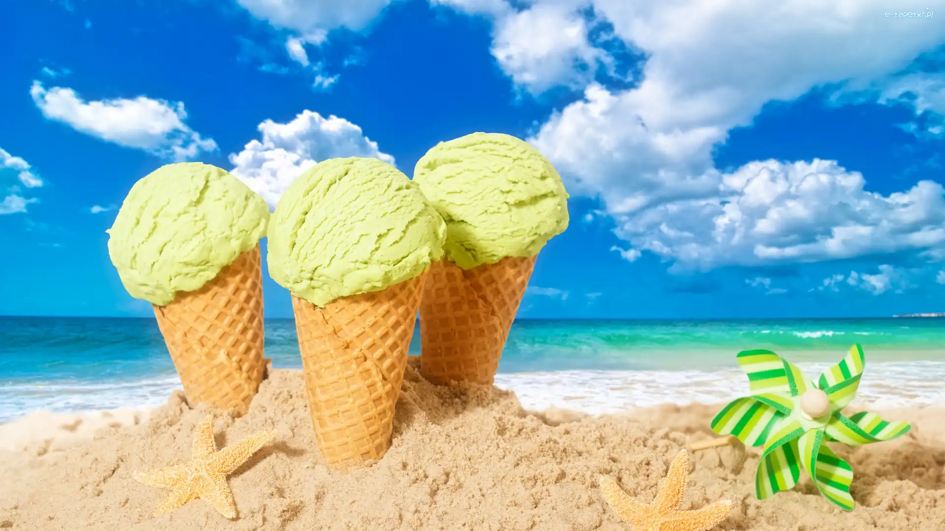 Lato, Piasek, Lody, Plaża, Morze