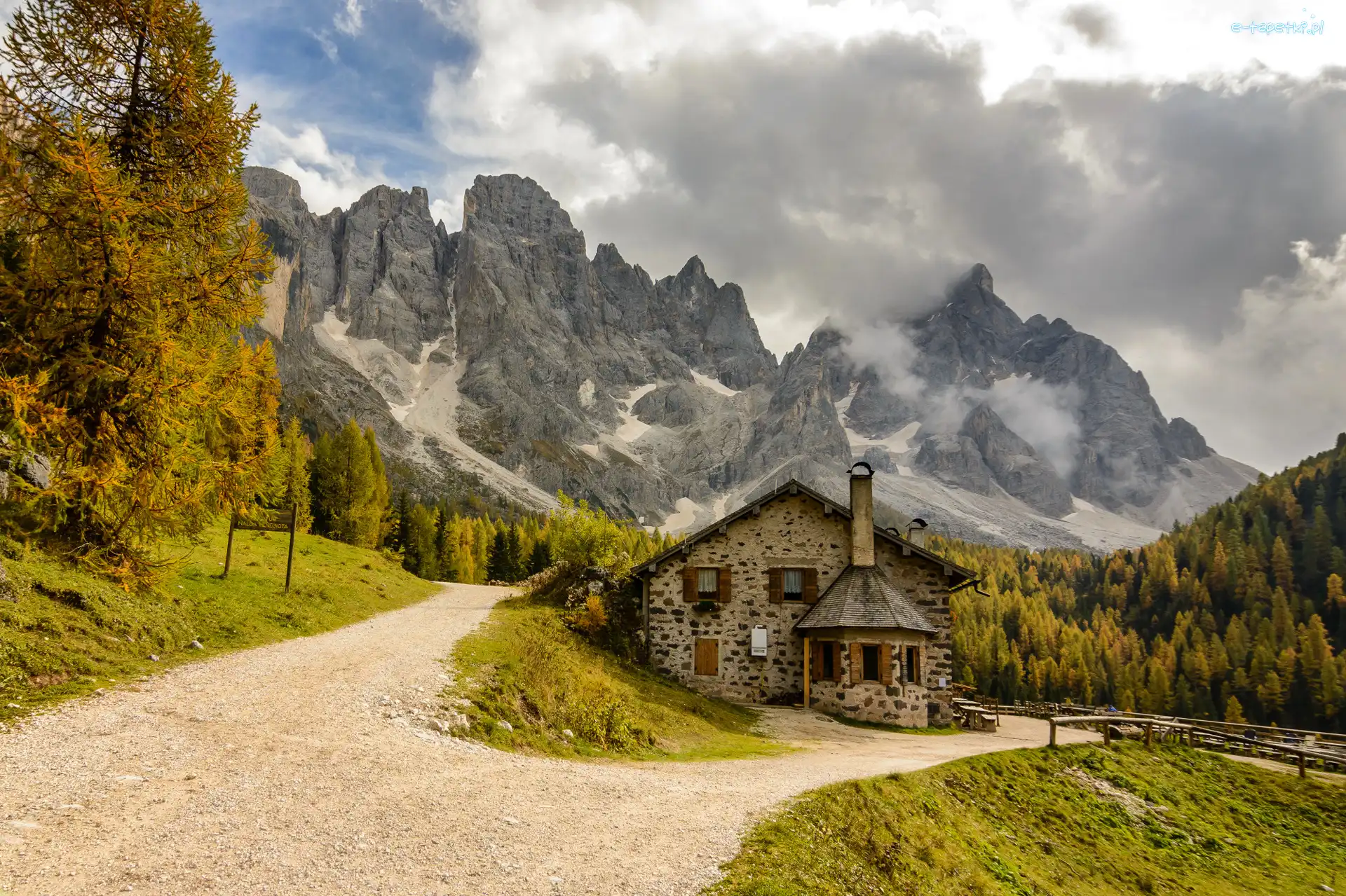 Góry Dolomity, Dom, Restauracja Malga Venegiota di Tonadico, Droga, Dolina Val Venegia, Włochy