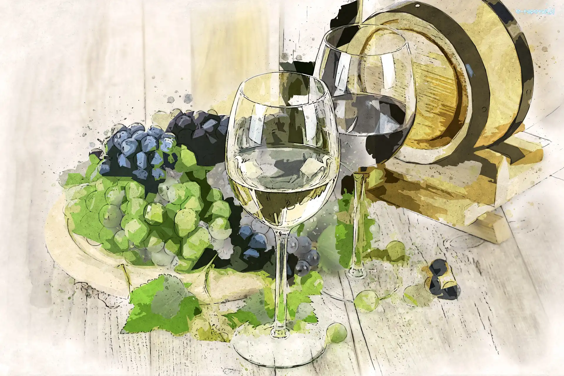 Kieliszki, Paintography, Wino, Winogrona