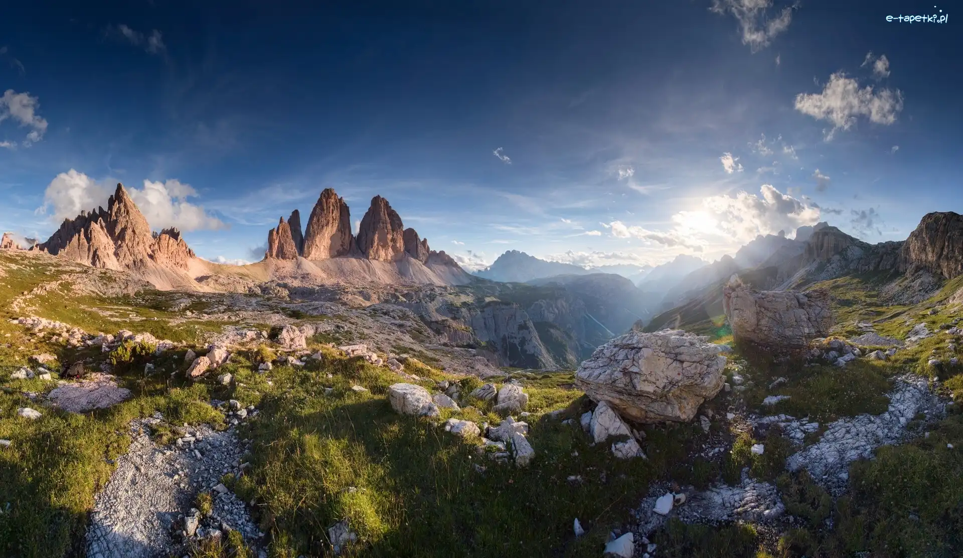 Kamienie, Góry Tre Cime di Lavaredo, Skały, Przebijające Światło, Dolomity, Włochy