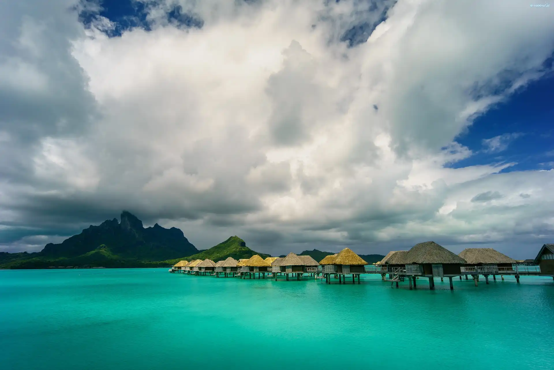 Bora-Bora, Domki, Morze, Polinezja Francuska