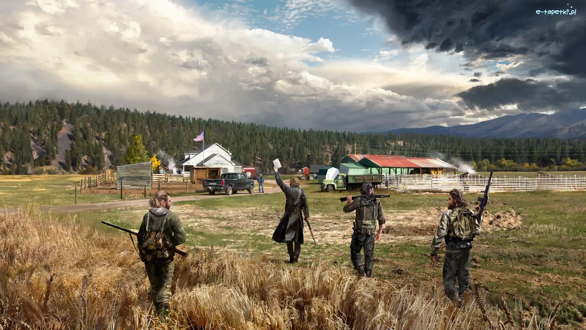 Gra, Farma, Far Cry 5, Drzewa, Żołnierze