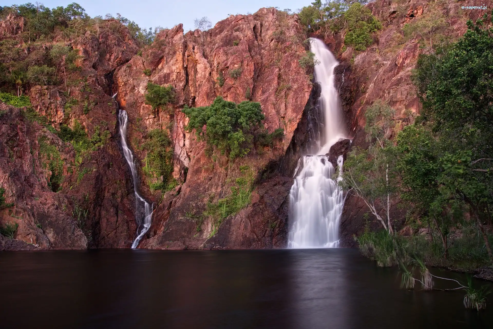 Drzewa, Skały, Wodospad Wangi Falls, Roślinność, Park Narodowy Litchfield, Australia