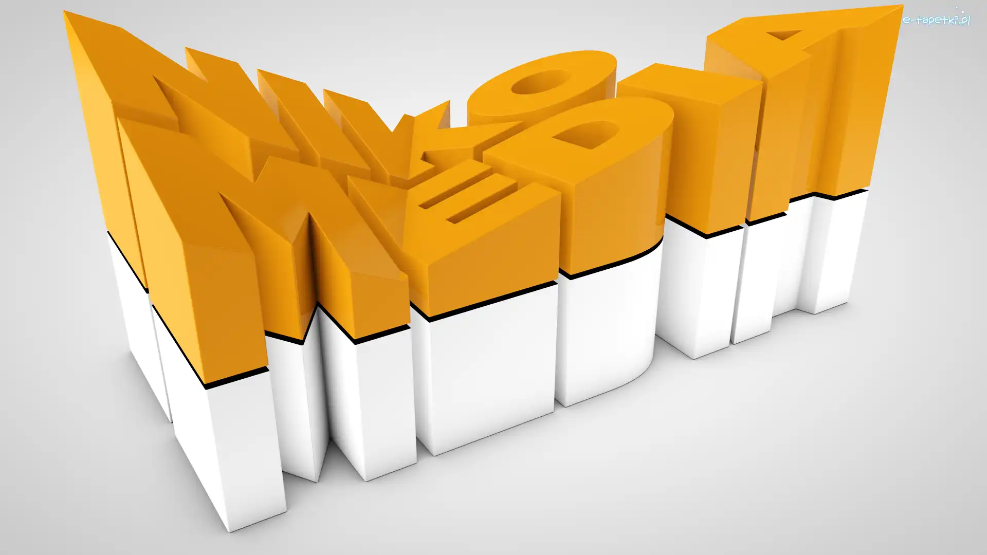 Napis, Żółto-biały, Grafika 3D