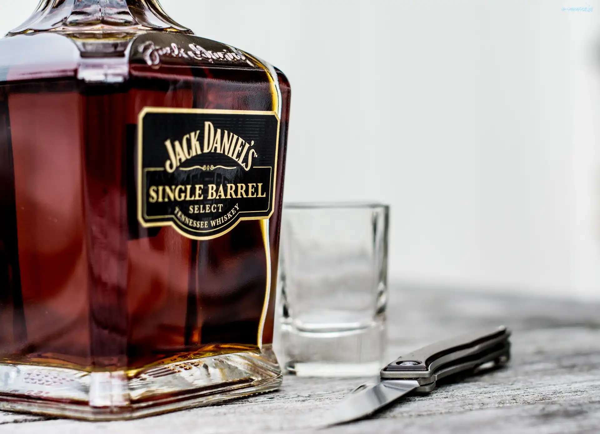 Butelka, Jack Daniels, Whisky, Nóż, Szklanka