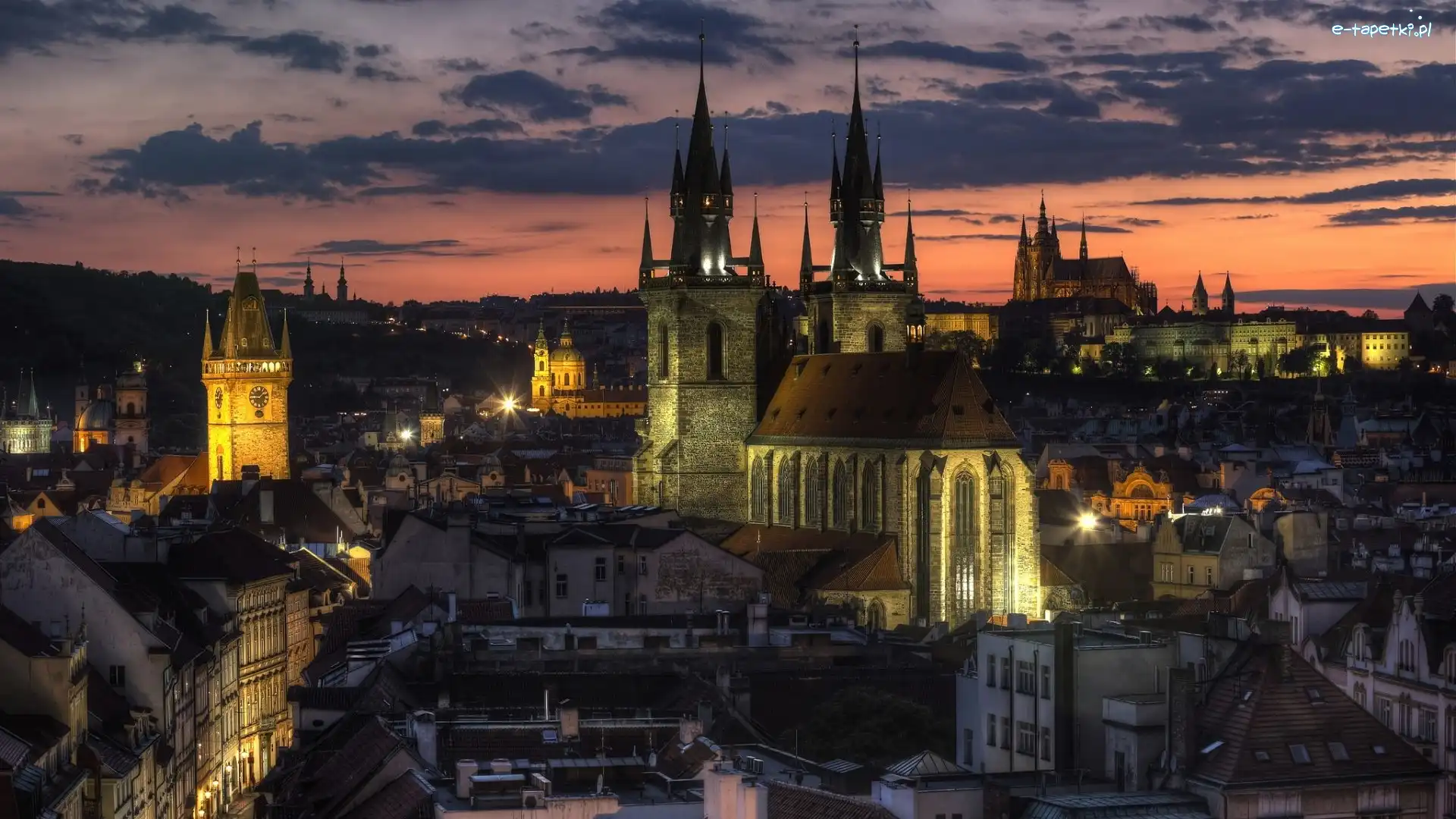 Praga, Zmierzch, Kościół Najświętszej Marii Panny przed Tynem, Czechy
