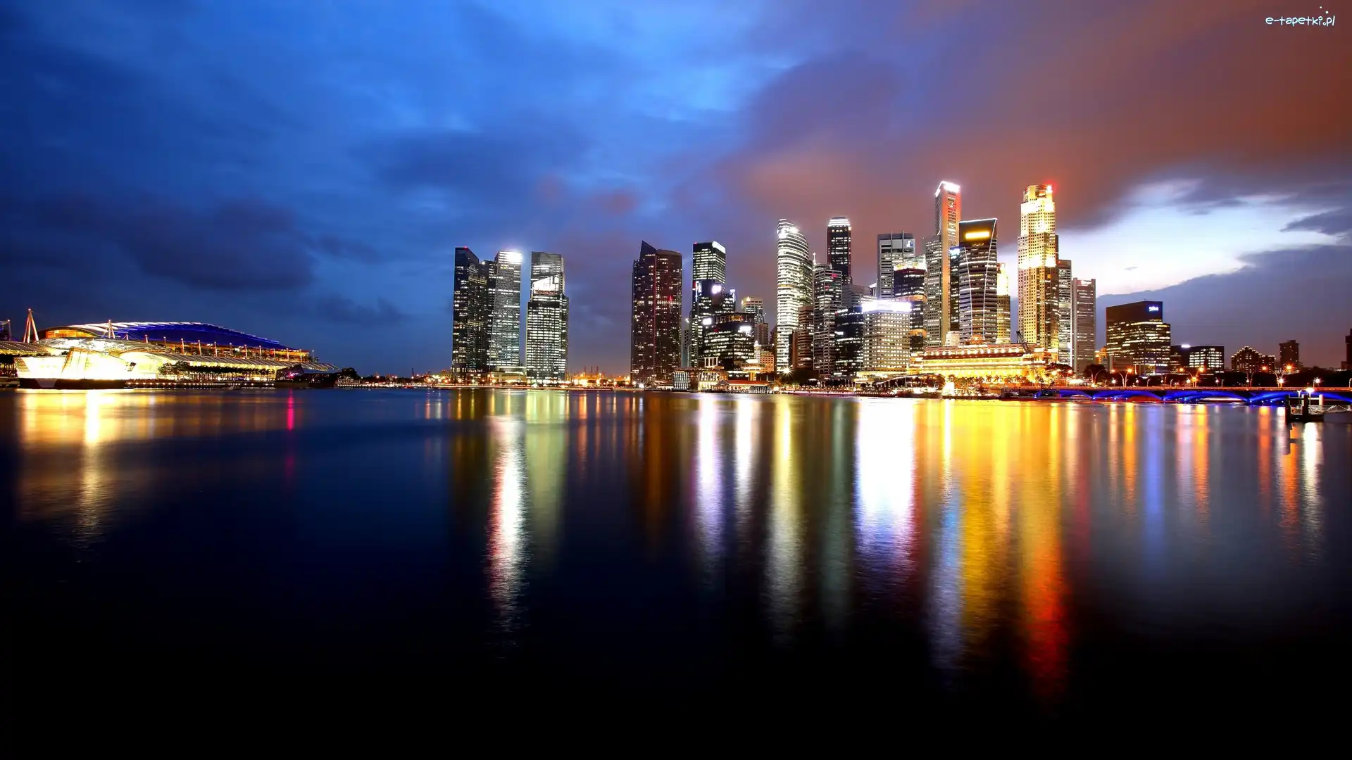 Zatoka Marina, Noc, Wieżowce, Singapur