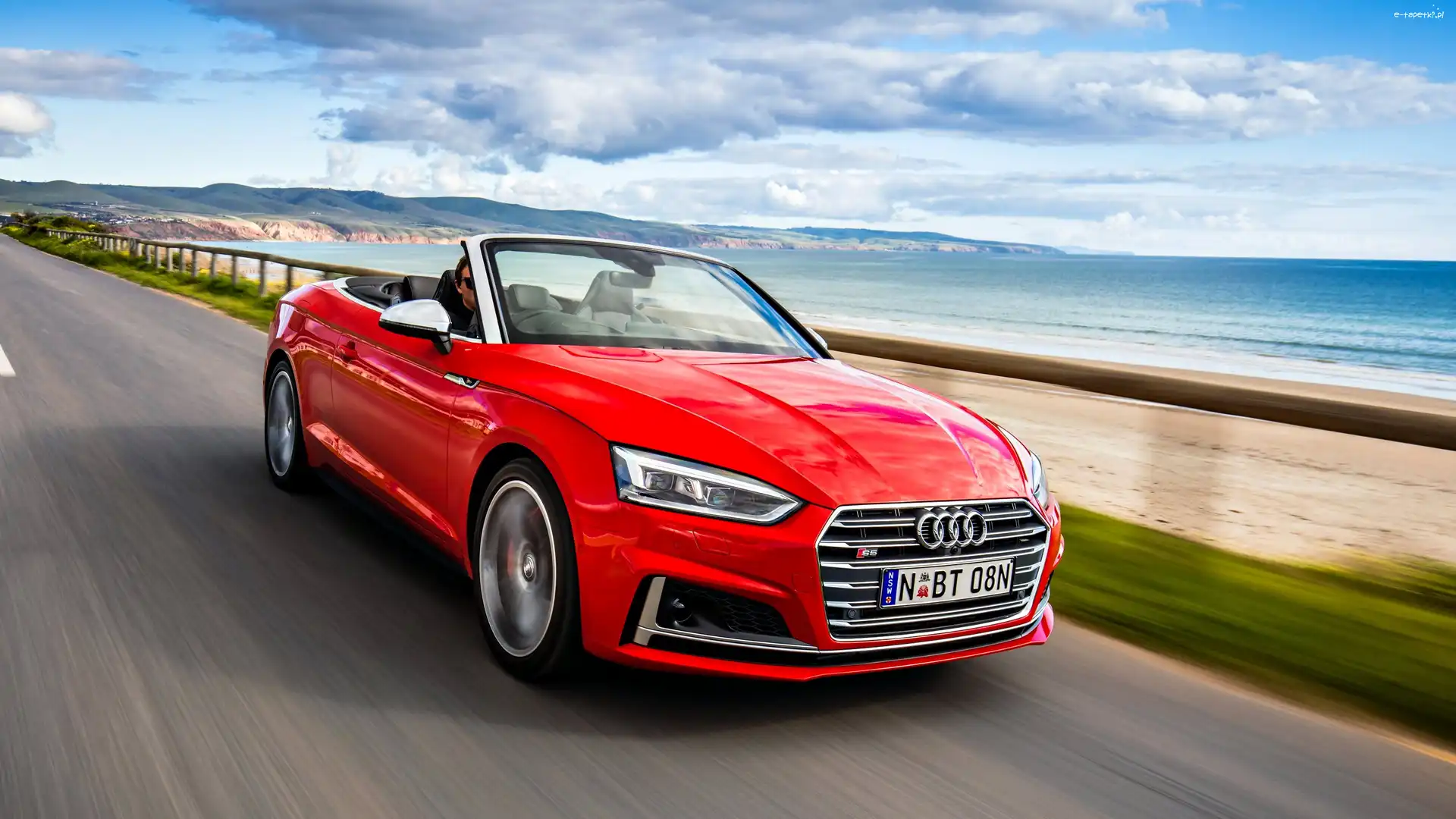 Audi S5 Cabriolet, Droga, 2017, Czerwone