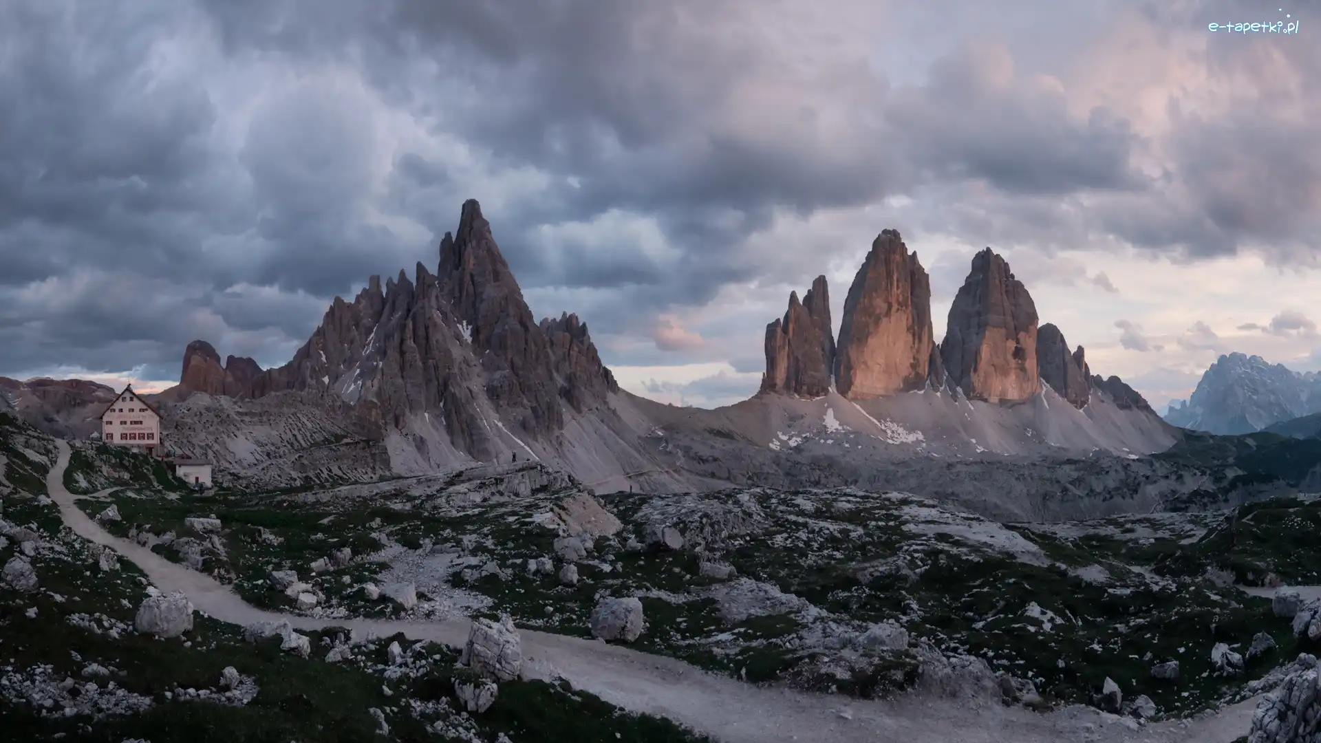 Skały, Dolomity, Tre Cime di Lavaredo, Góry, Włochy, Dom, Droga