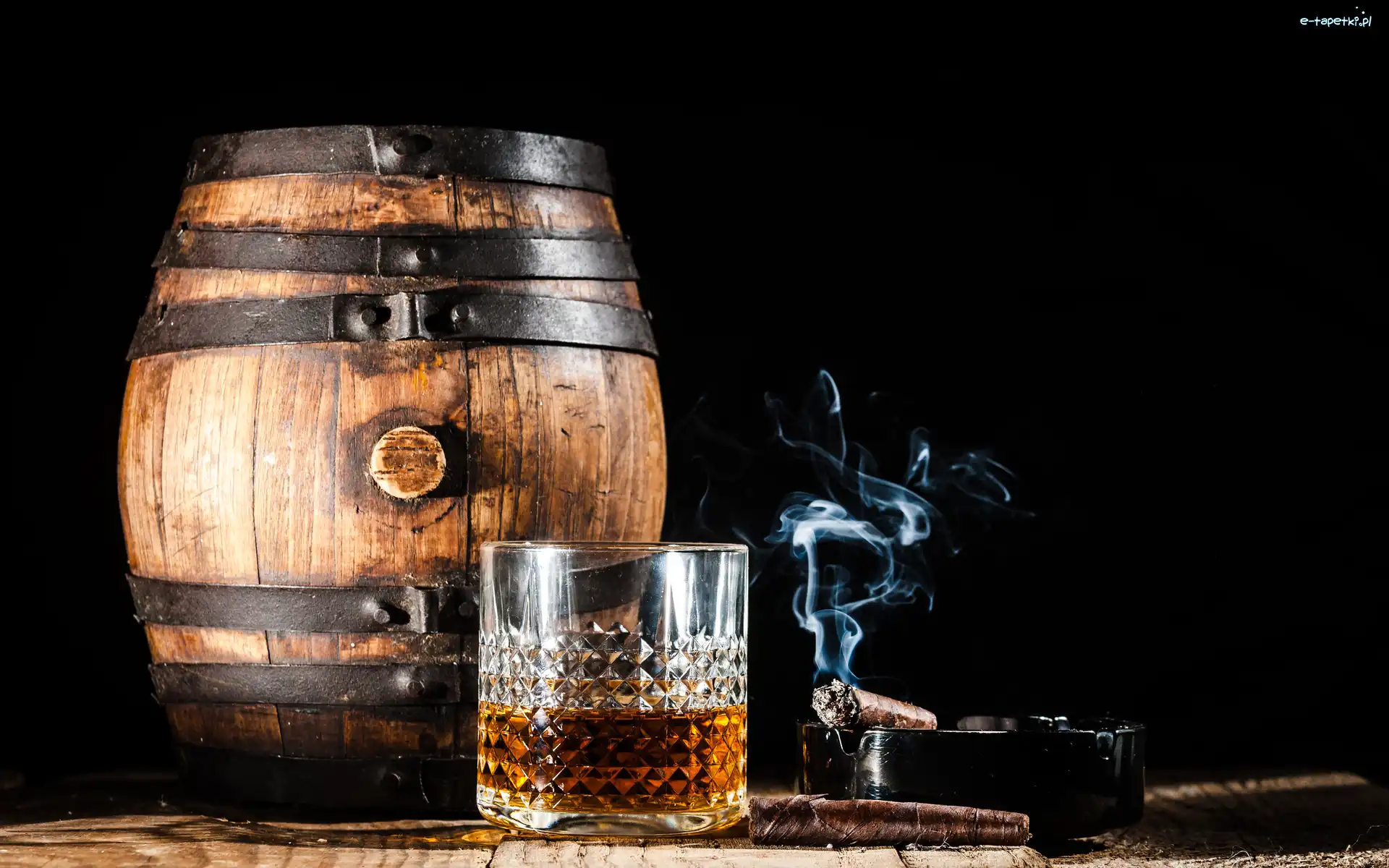 Dym, Alkohol, Szklanka, Beczka, Kompozycja, Cygaro, Popielniczka