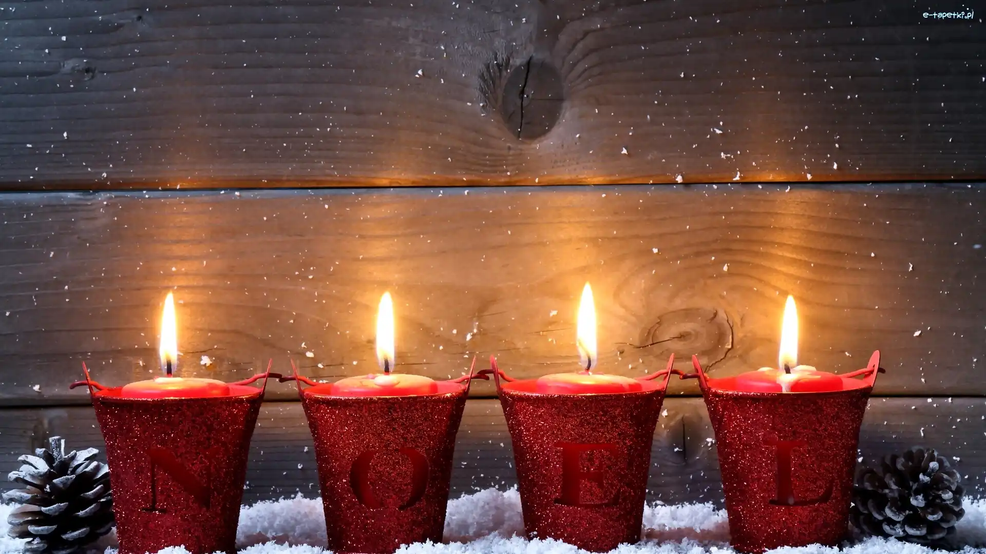 Szyszki, Świece, Napis, Cztery, Dekoracja, Deski, Noel