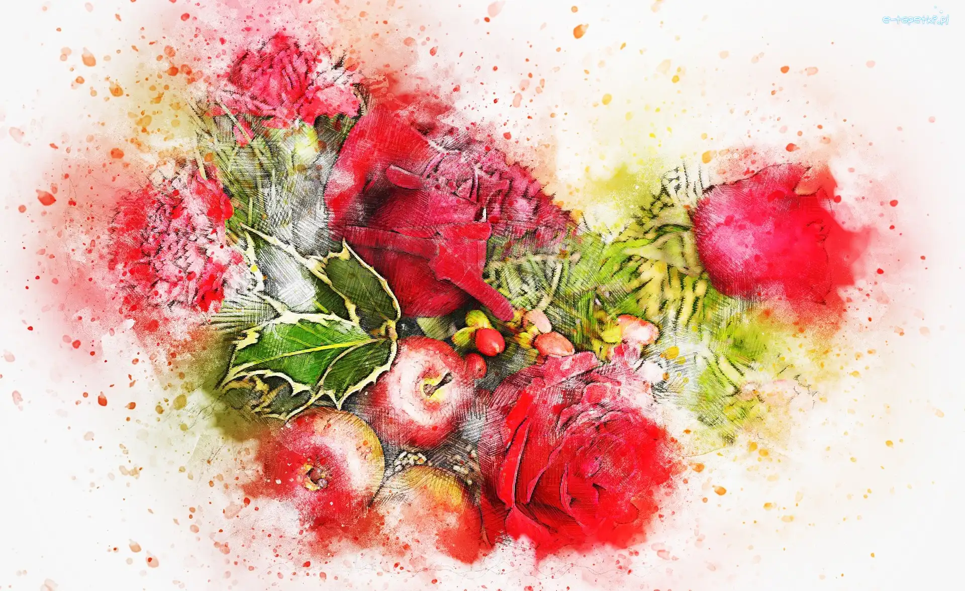 Kwiaty, Jabłka, Róże, Paintography