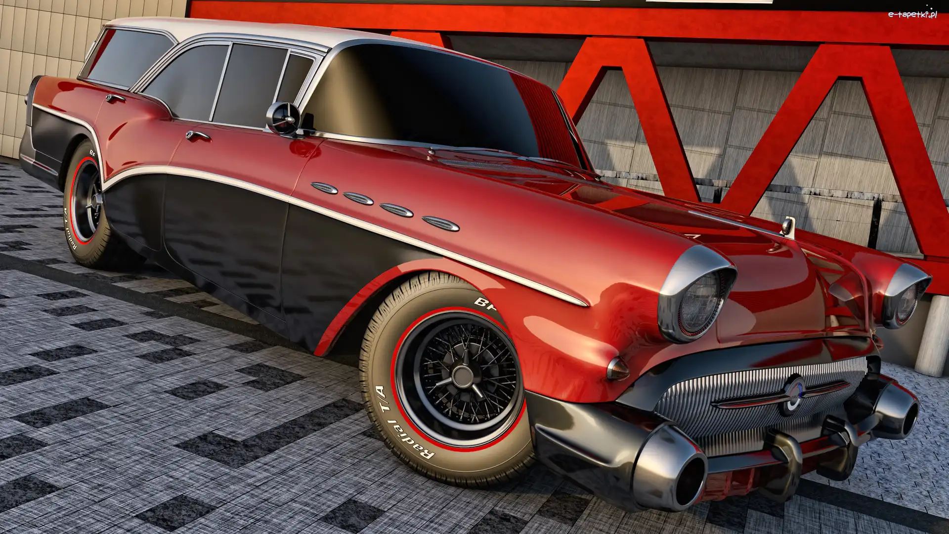 Czerwono-czarny, 1957, Buick Century Caballero Wagon, Zabytkowy