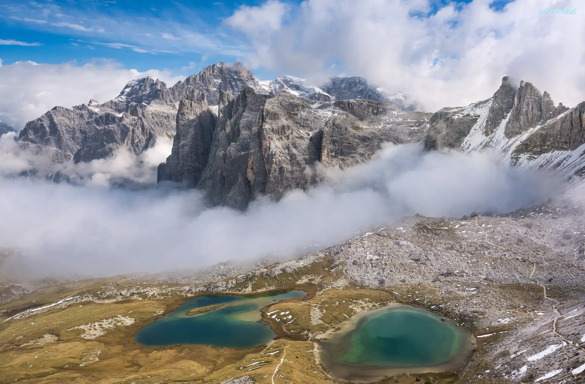 Góry, Dolomity, Jeziora Laghi dei Piani, Mgła, Prowincja Bolzano, Włochy