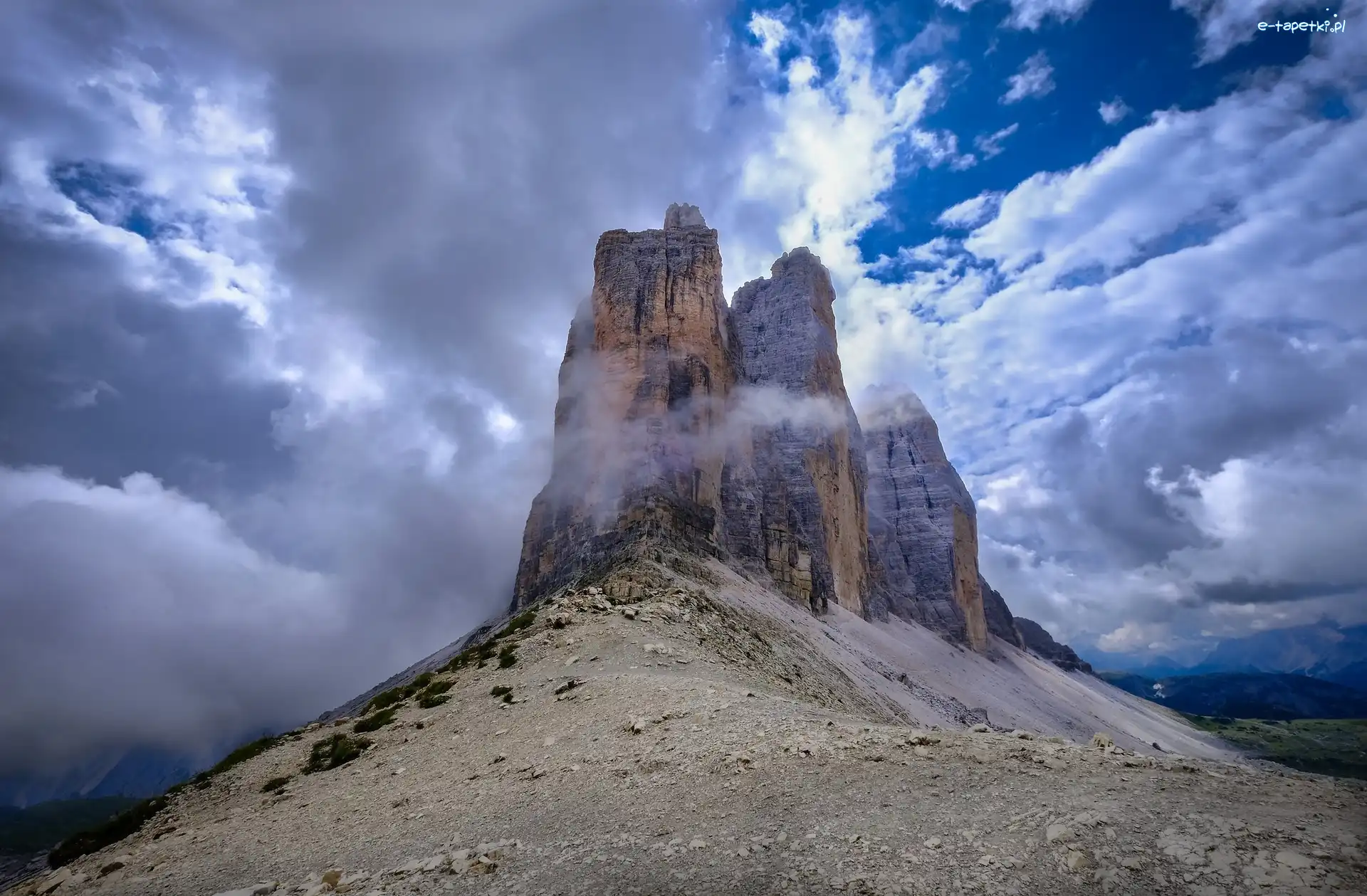 Niebo, Masyw Tre Cime di Lavaredo, Góry, Chmury, Dolomity, Włochy