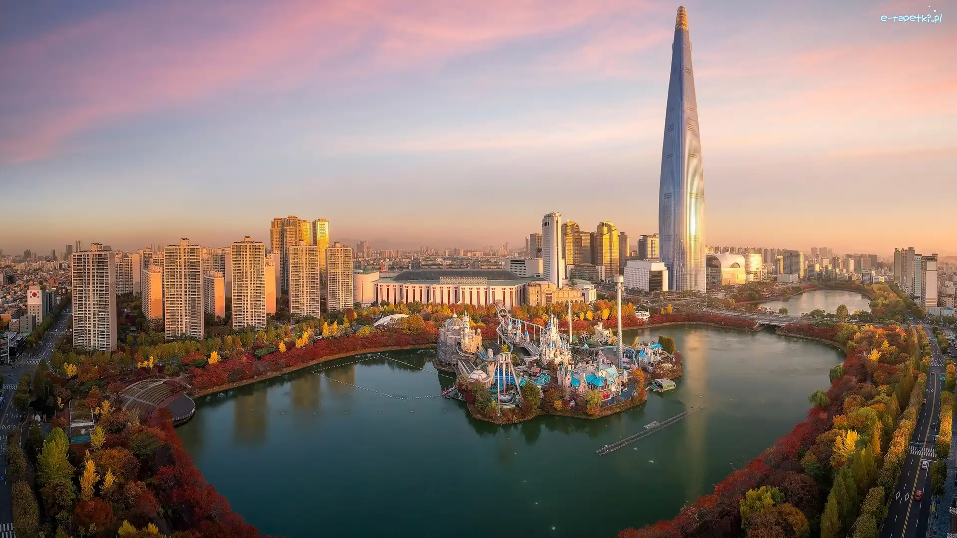 Korea Południowa, Budynek Lotte World Tower, Seul, Jezioro, Park rozrywki Lotte World