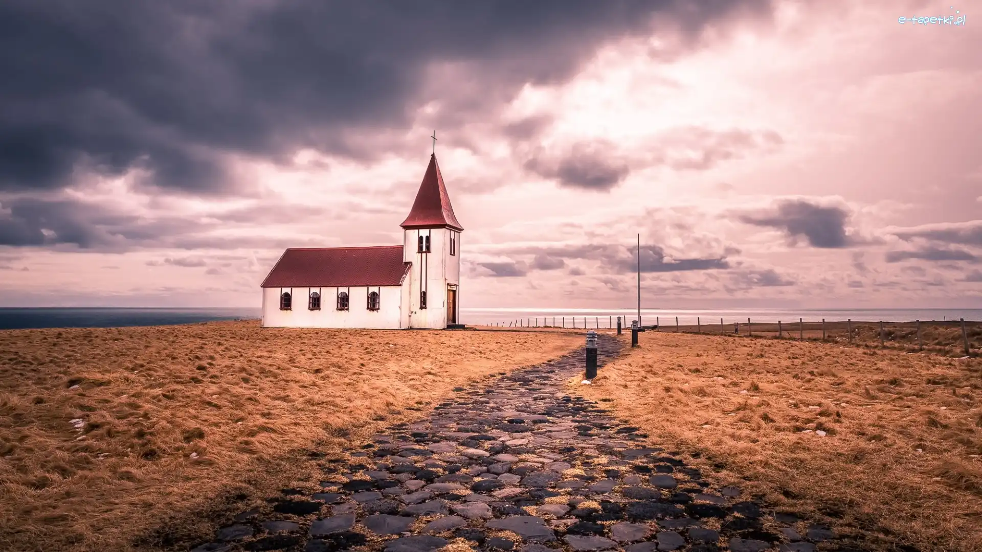 Ocean Atlantycki, Półwysep Snæfellsnes, Bruk, Ścieżka, Wieś Hellnar, Kościół, Wybrzeże, Islandia
