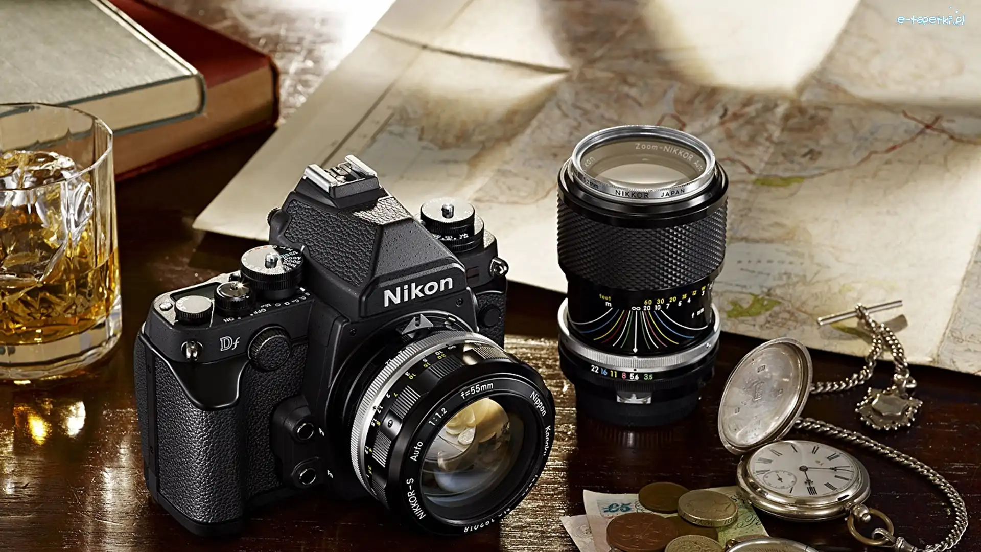 Mapa, Nikon, Książki, Pieniądze, Aparat fotograficzny, Kompozycja