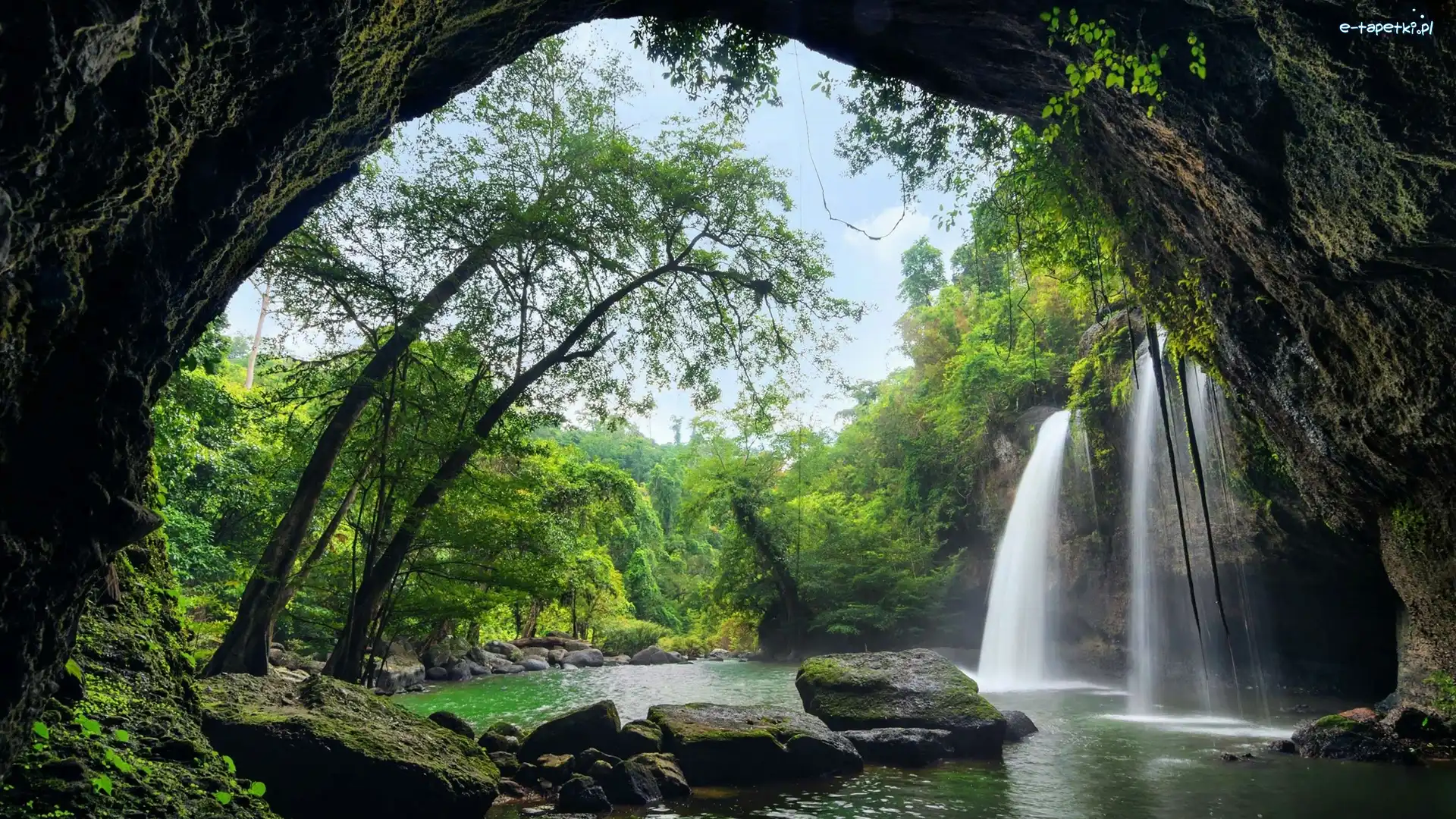 Drzewa, Park Narodowy Khau Yai, Wodospad Haew Suwat, Wyżyna Korat, Tajlandia, Kamienie, Jaskinia