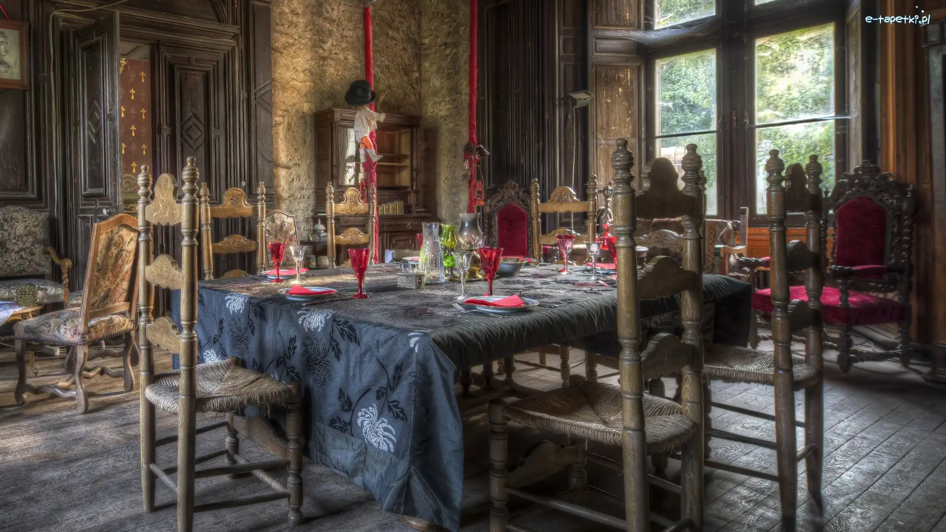 HDR, Meble, Stół, Gotyckie, Jadalnia, Krzesła, Drewniane