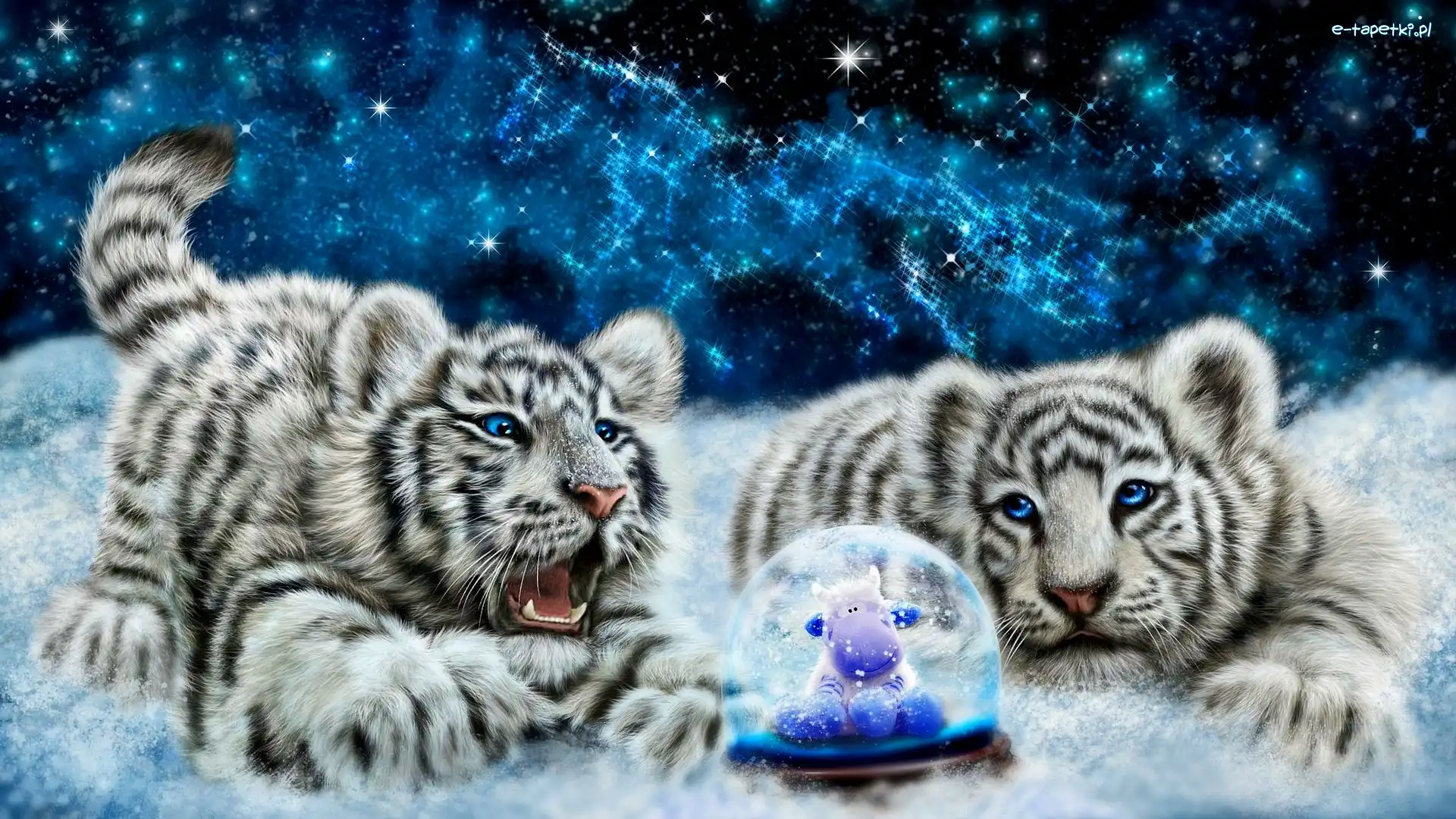 Grafika 2D, Szklana, Tygrysy, Zima, Kula