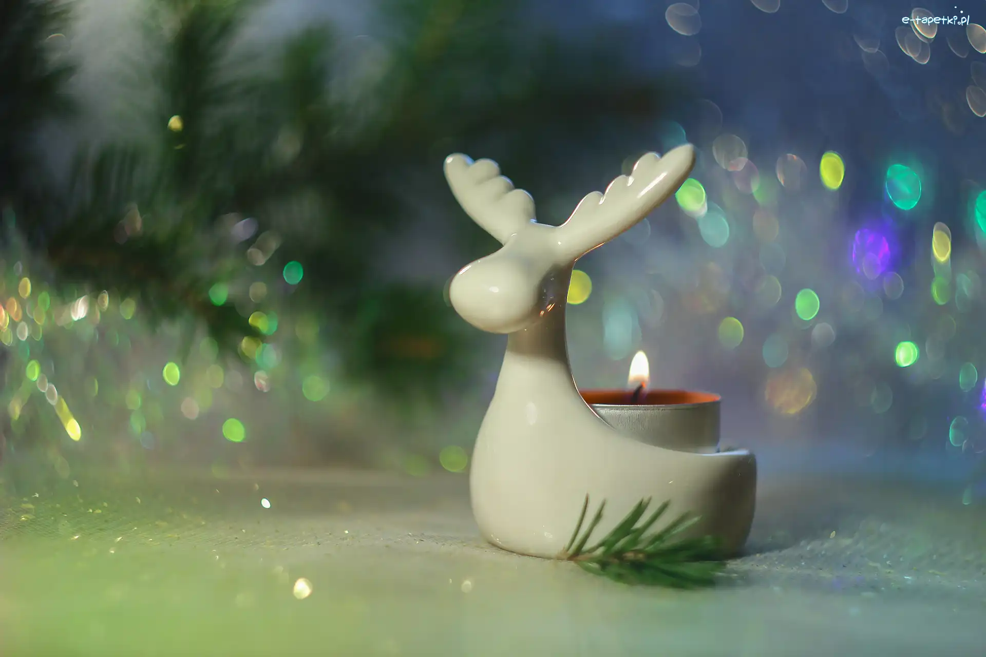 Bokeh Świeczka, Świecznik, Ozdoba, Renifer, Dekoracja, Kolorowy, Świąteczna