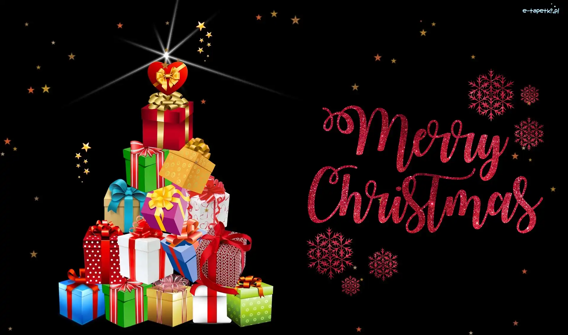Merry Christmas, Prezenty, Napis, Grafika 2D, Choinka, Boże Narodzenie