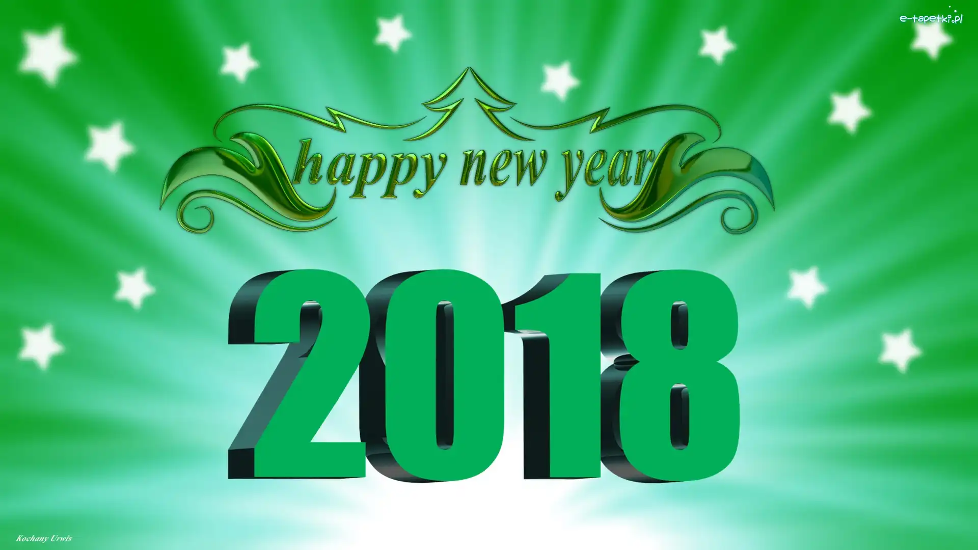 2018, Zielone tło, Gwiazdki, Nowy Rok